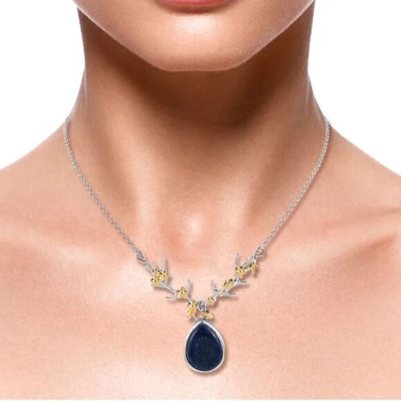 Karis Lapis Lazuli Fancy Necklace 18 Inches in 18K YG Plated and Platinum Bond - Picture 5 of 6